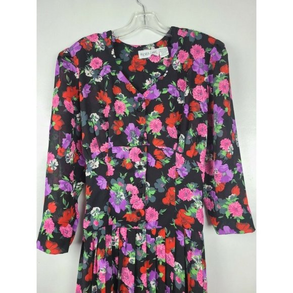Vintage Andrea Gayle Black Maxi Dress Sz L Floral - Picture 3 of 8